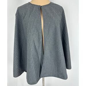 Gray Pinstriped Wool Blend Cape Coat One Size S M L Lined Women's Retro Classic